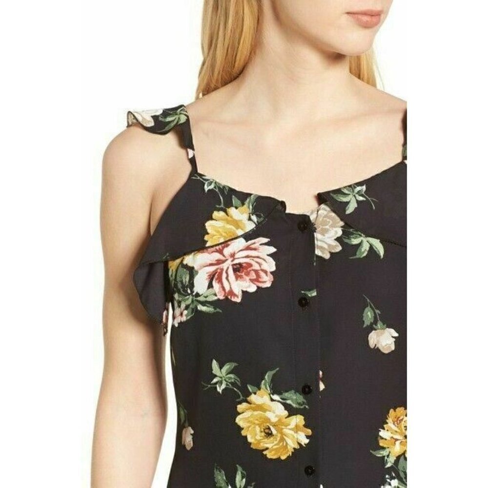 BP. Women Black Floral Ruffle Strappy Maxi Dress L - Picture 3 of 6